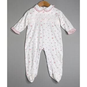 Mini-La-Mode Pima Cotton White/Pink Floral Smocked Footie Romper Girls 18 Mo